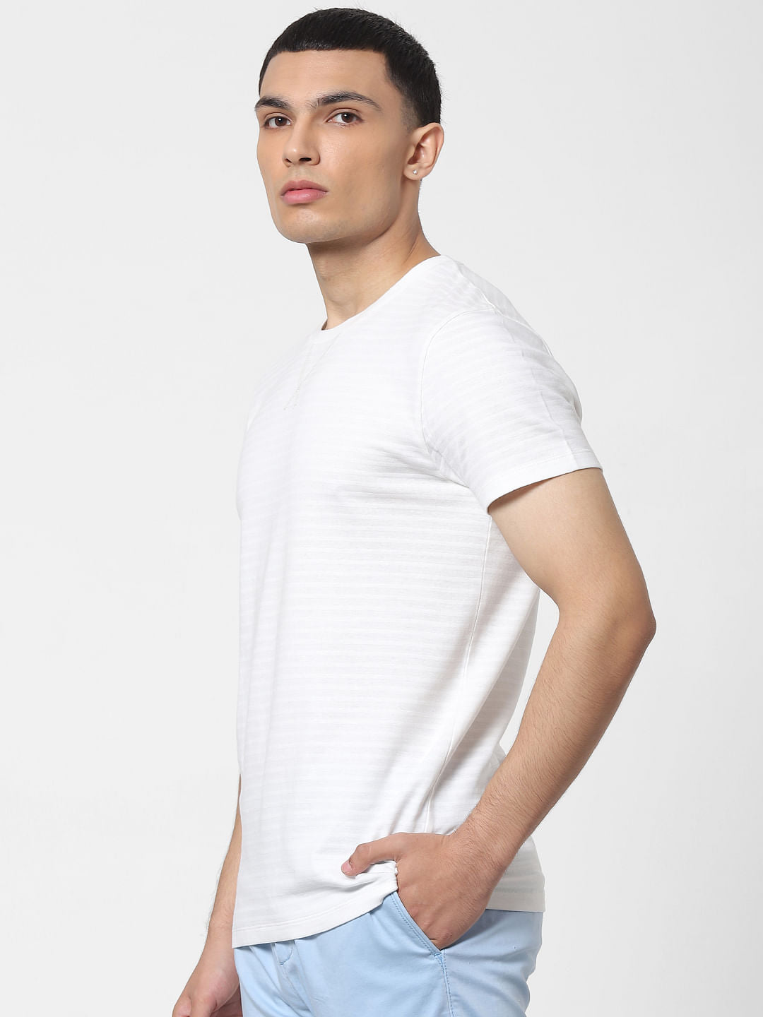 White Striped Crew Neck T-shirt