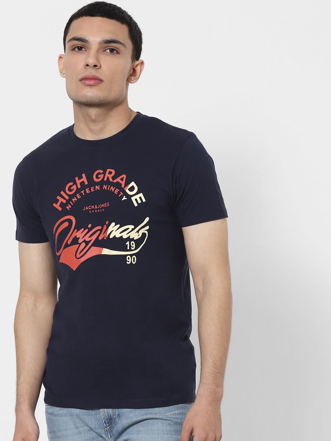 Blue Logo Print Crew Neck T-shirt