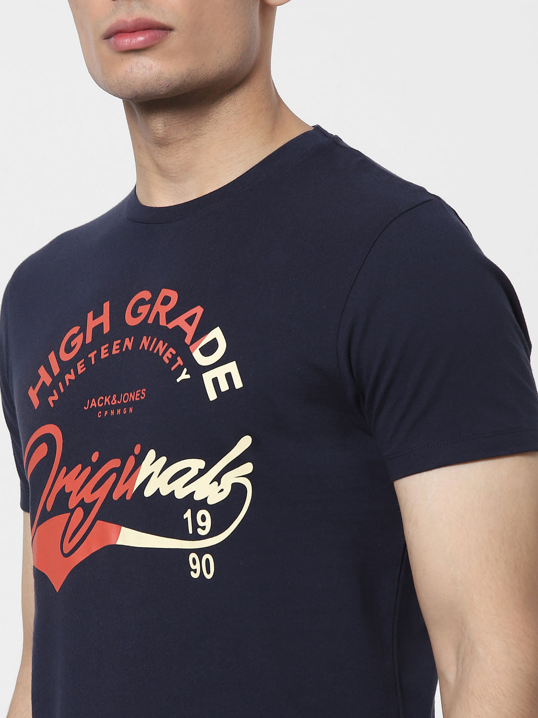 Blue Logo Print Crew Neck T-shirt