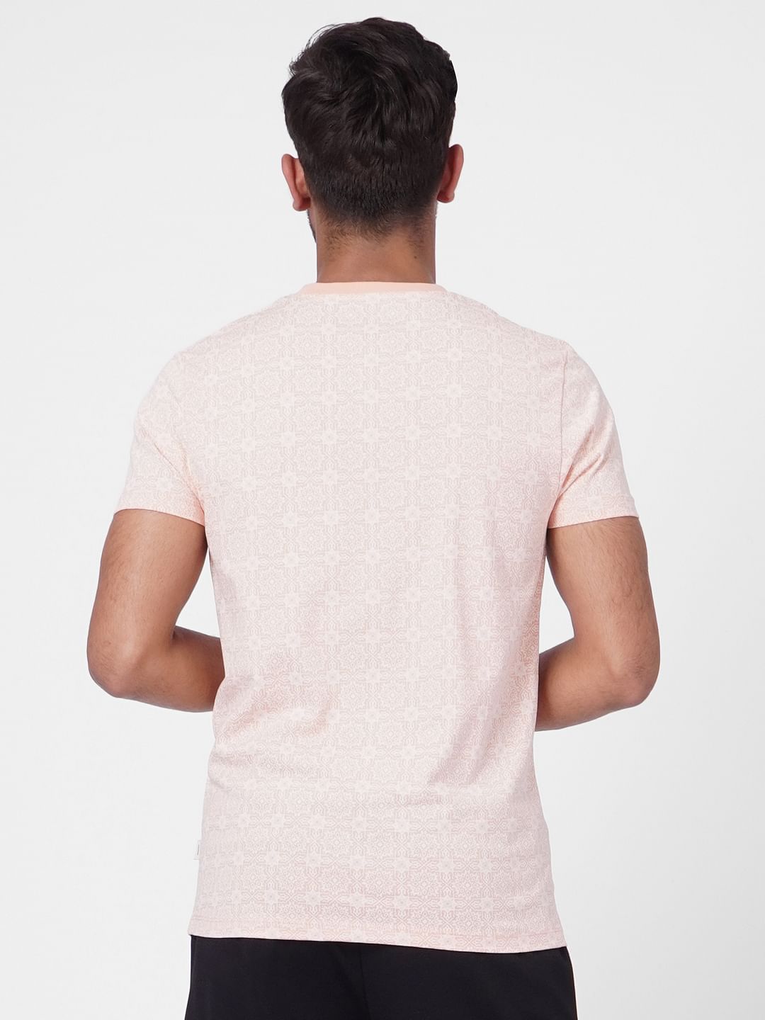 Light Peach Printed Crew Neck T-shirt