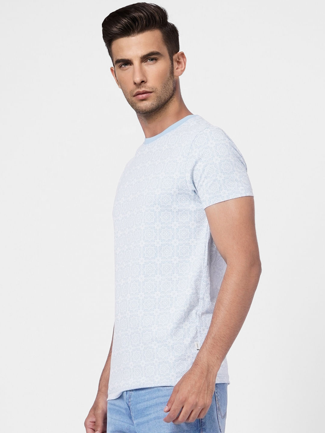 Light Blue Printed Crew Neck T-shirt