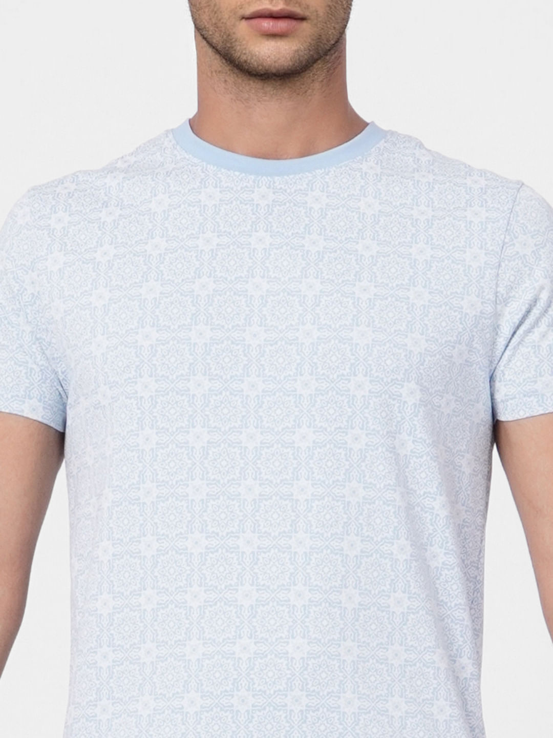 Light Blue Printed Crew Neck T-shirt