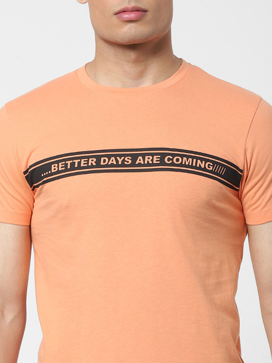 Coral Slogan Print Crew Neck T-shirt