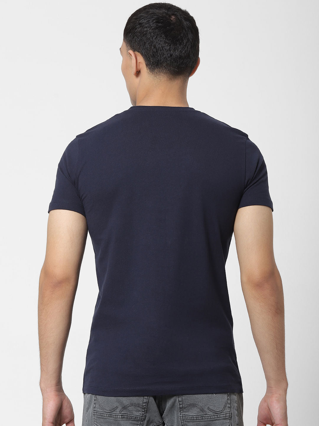 Navy Blue Logo Print Crew Neck T-shirt
