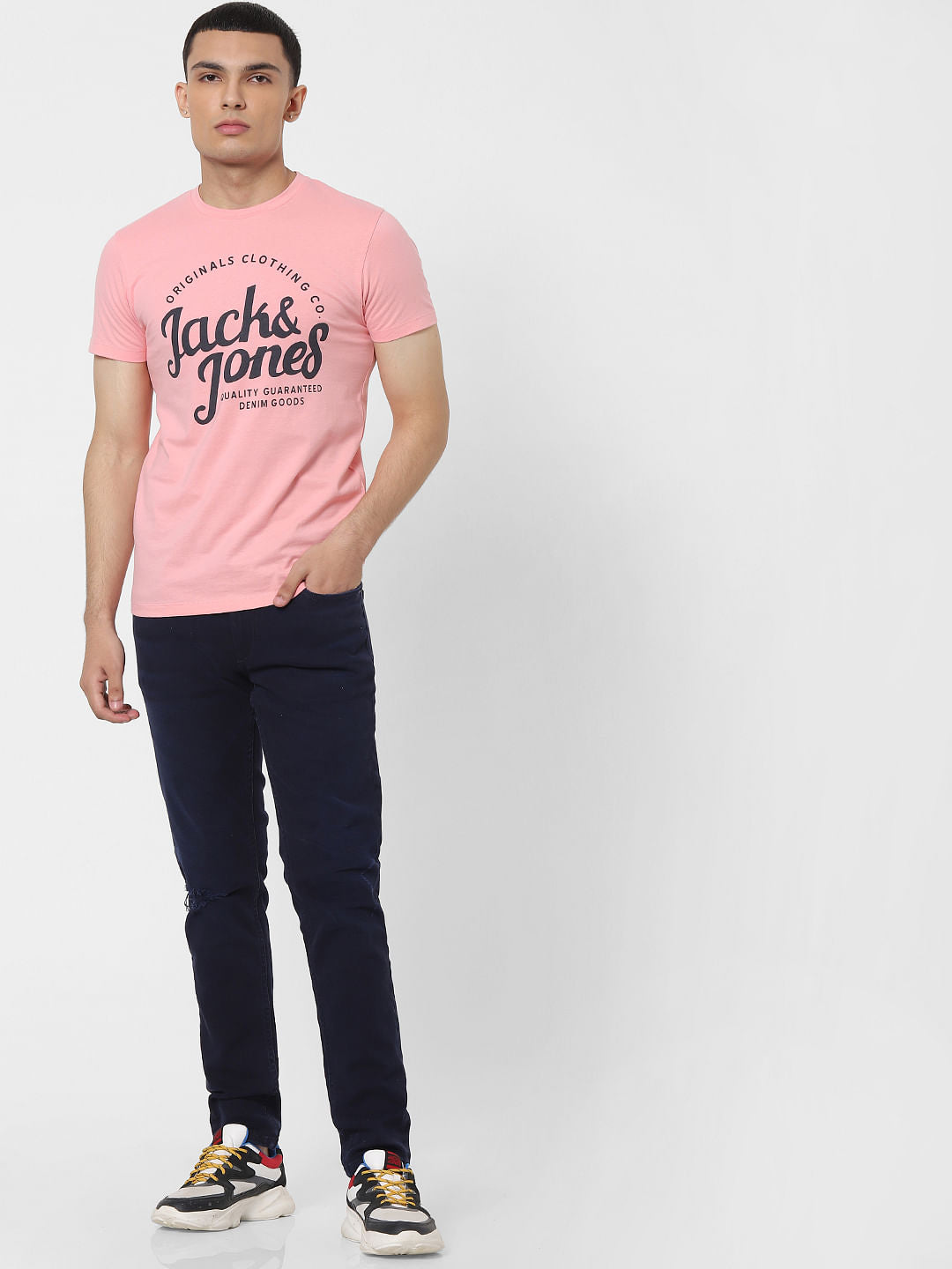 Pink Logo Print Crew Neck T-shirt