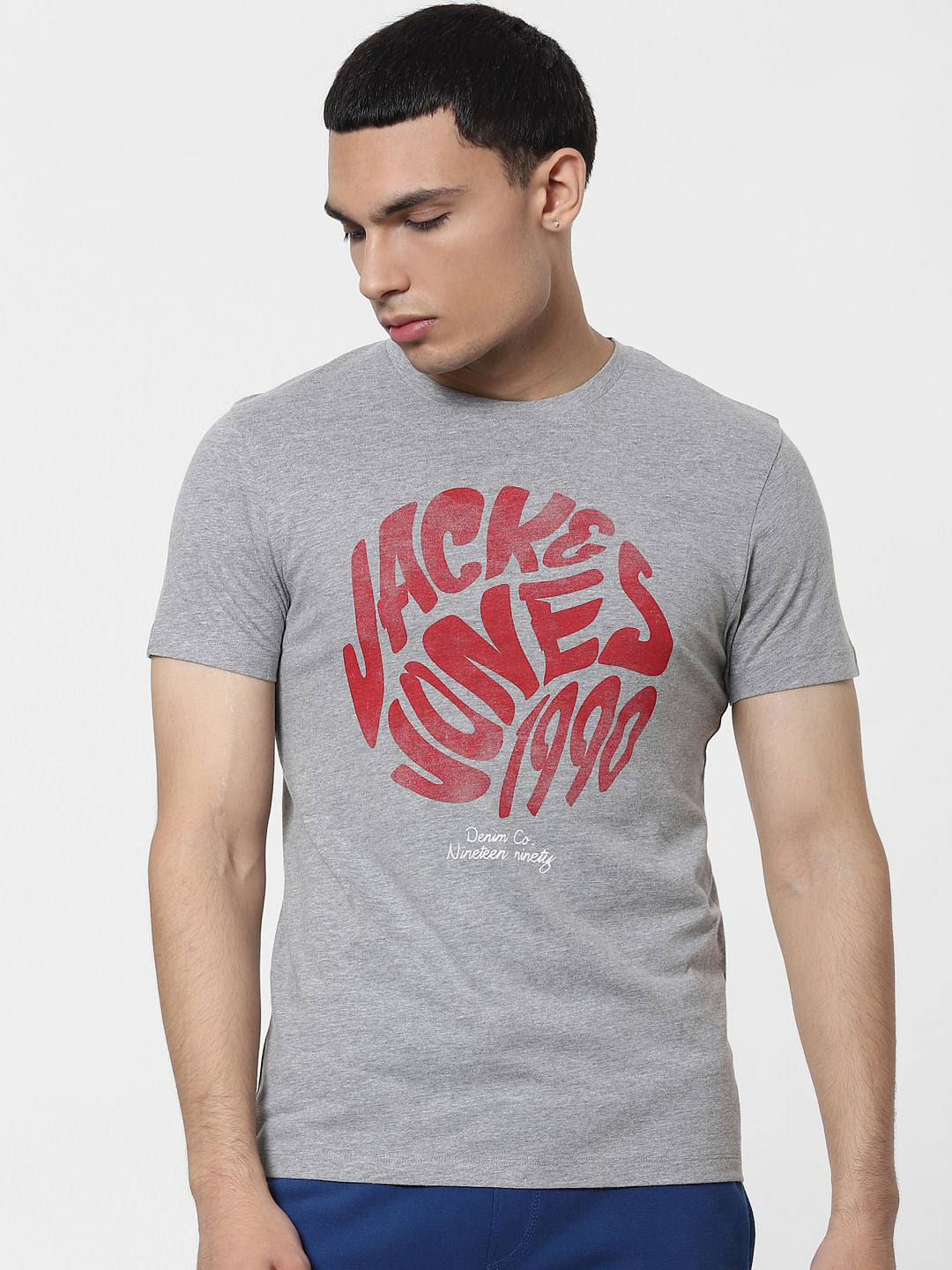 Grey Graphic Print Crew Neck T-shirt