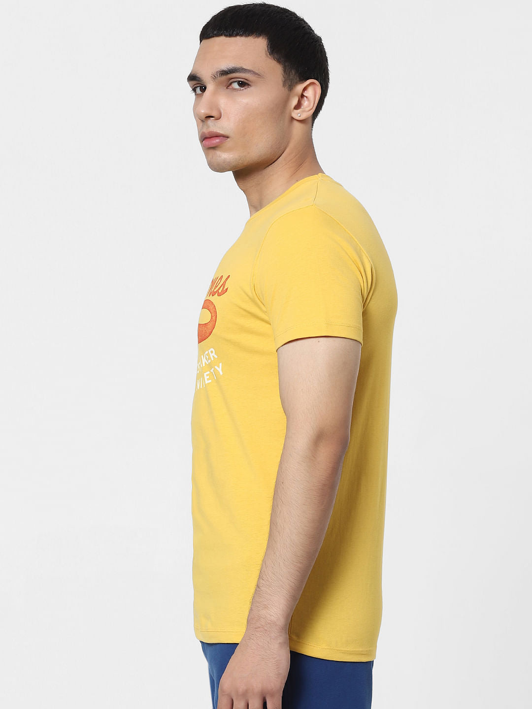 Yellow Logo Print Crew Neck T-shirt