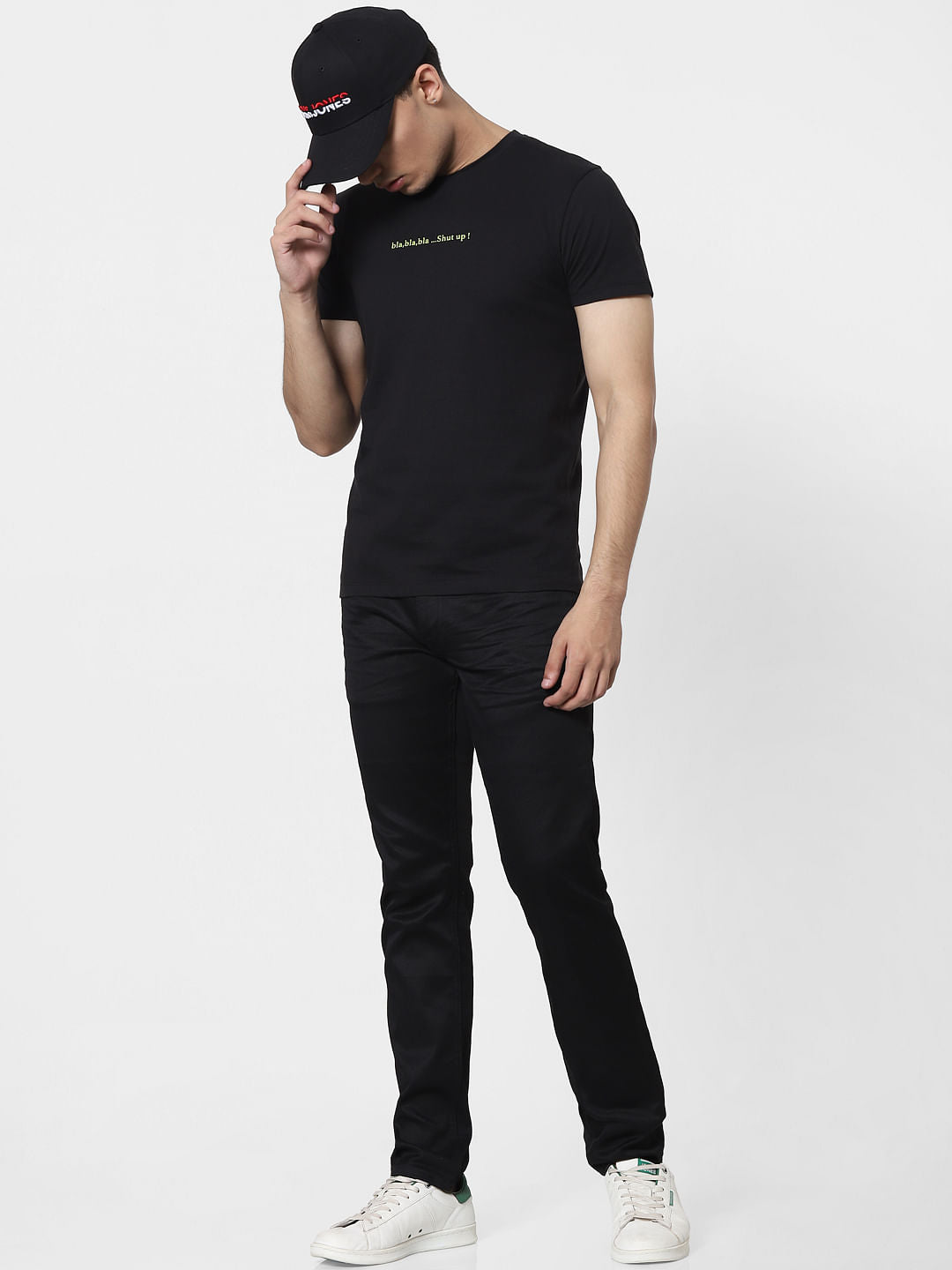 Black Slogan Print Crew Neck T-shirt