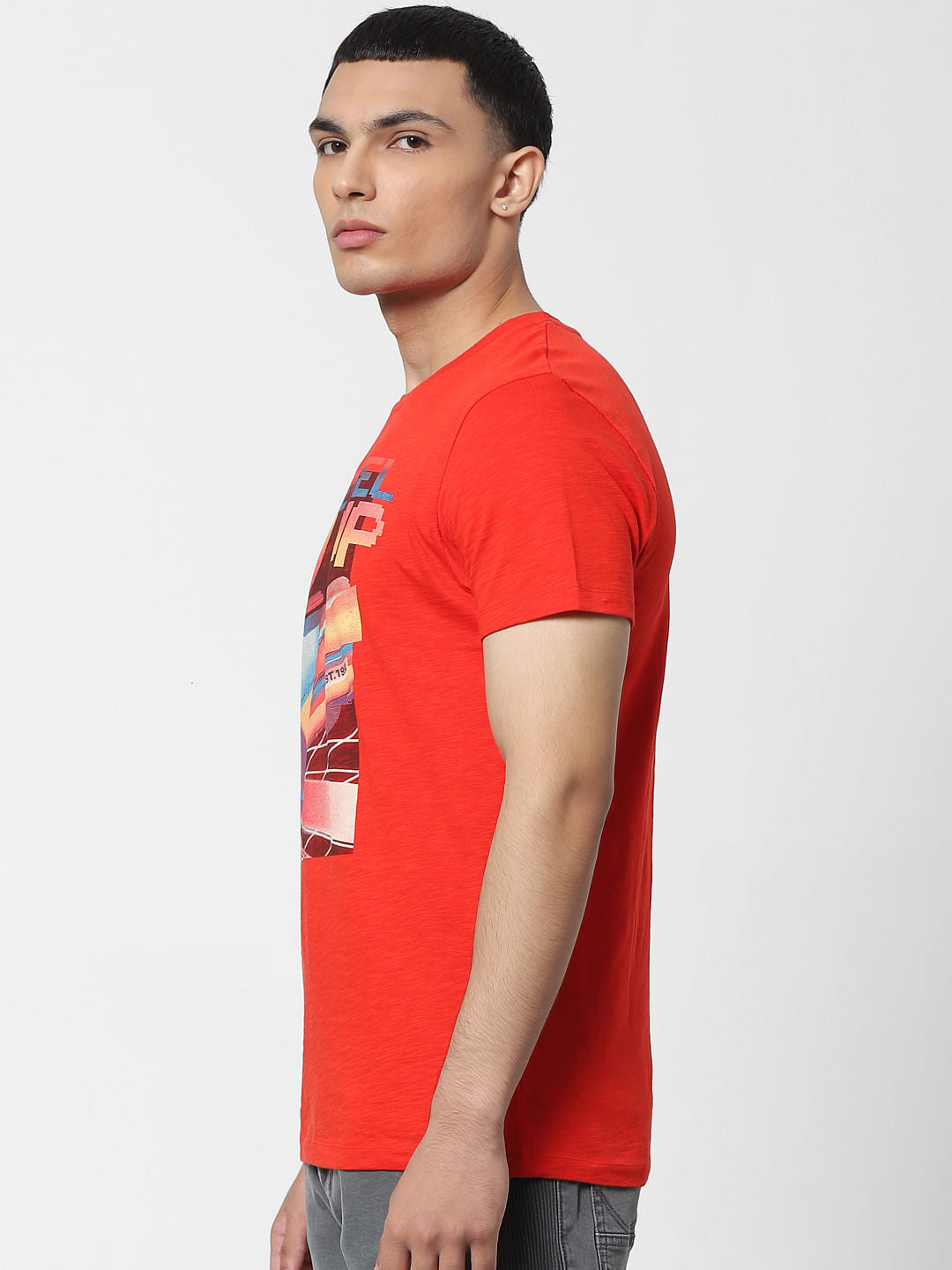 Orange Graphic Print Crew Neck T-shirt