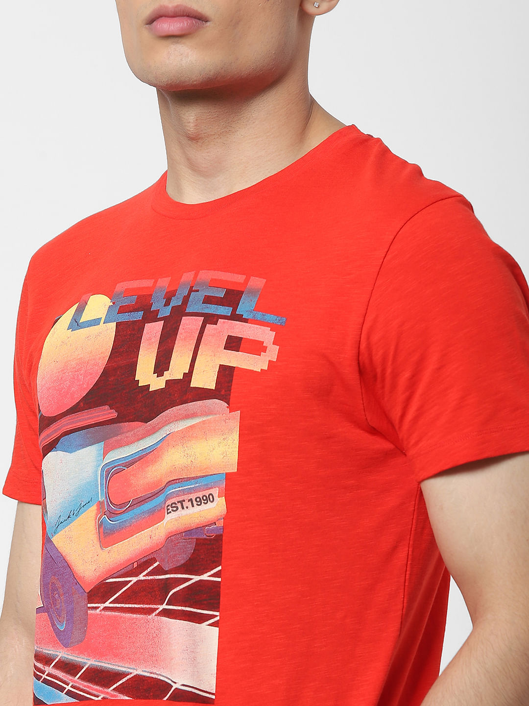 Orange Graphic Print Crew Neck T-shirt