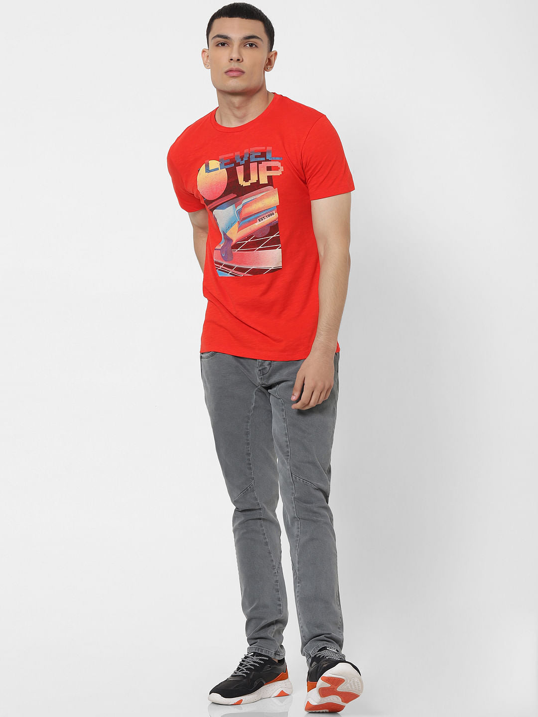 Orange Graphic Print Crew Neck T-shirt