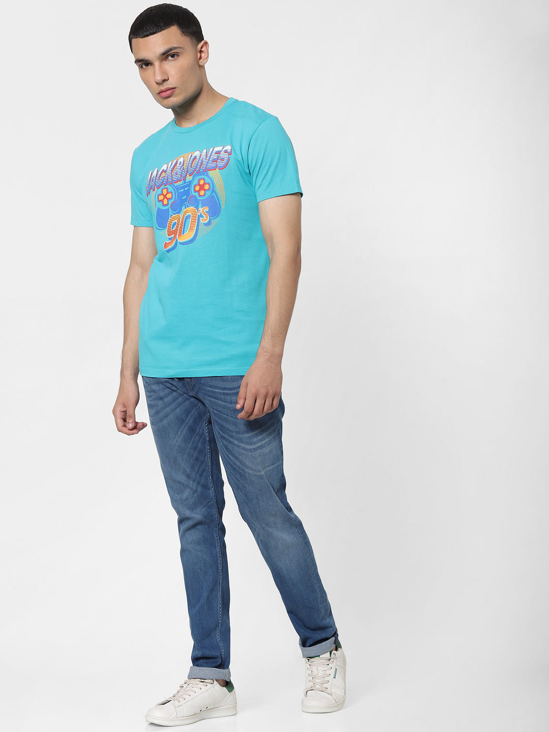 Blue Graphic Print Crew Neck T-shirt