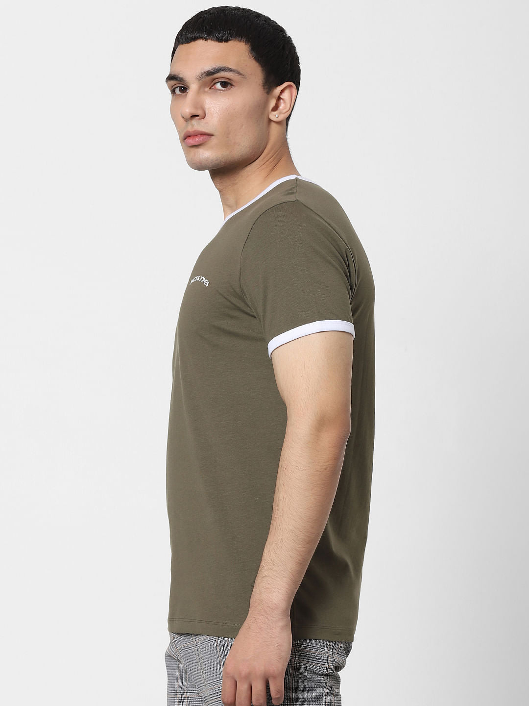 Green Contrast Tipping Crew Neck T-shirt