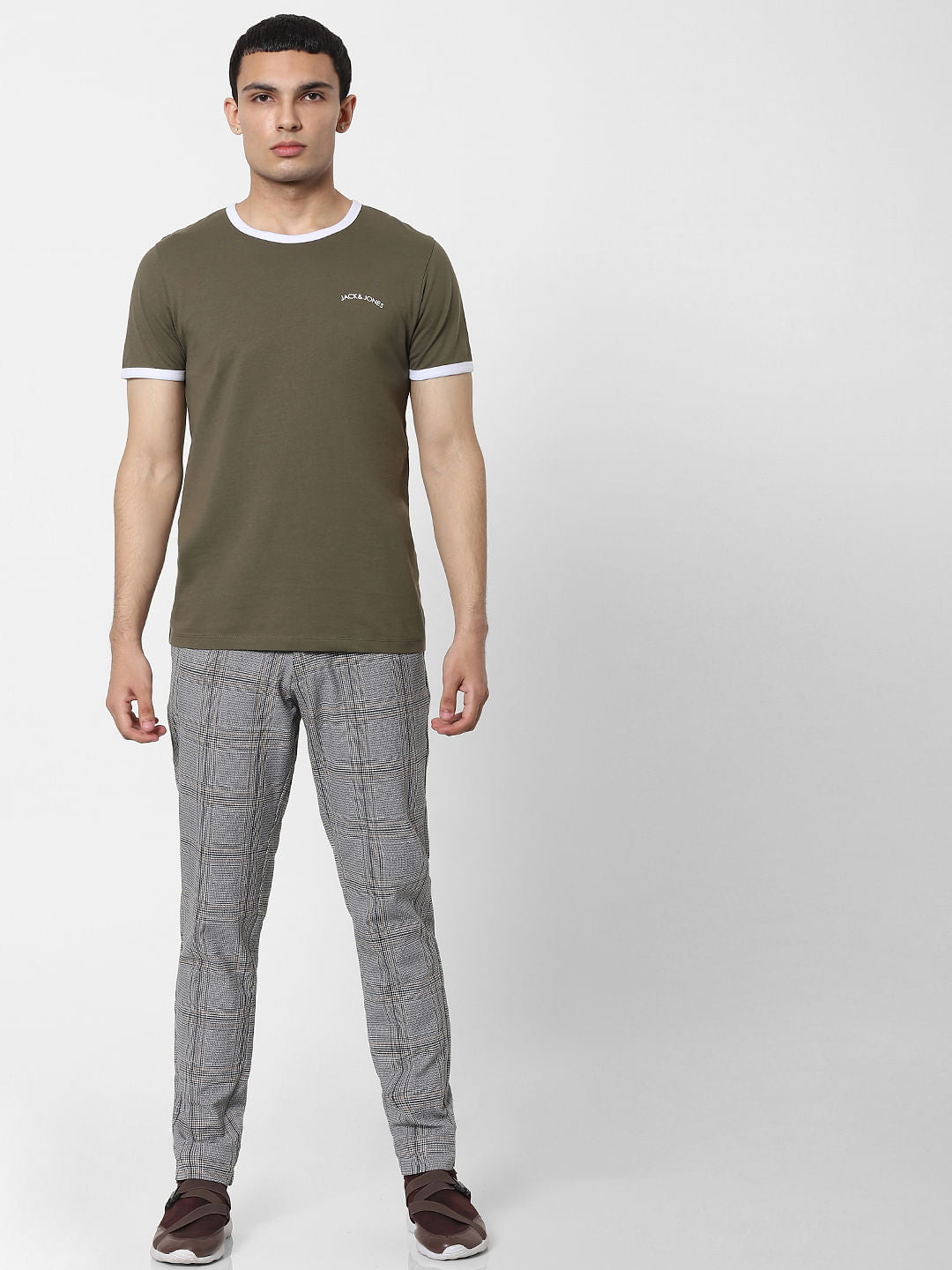 Green Contrast Tipping Crew Neck T-shirt