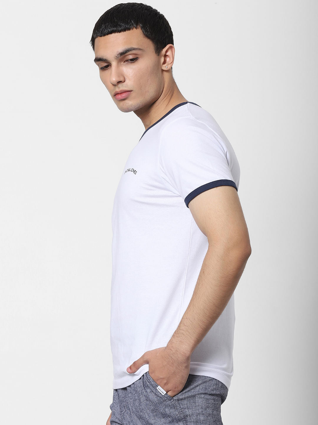 White Contrast Tipping Crew Neck T-shirt