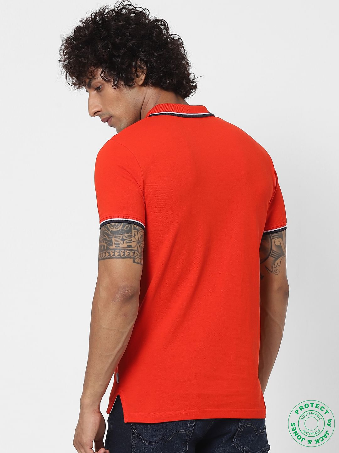 Red Contrast Tipping Polo Neck T-shirt