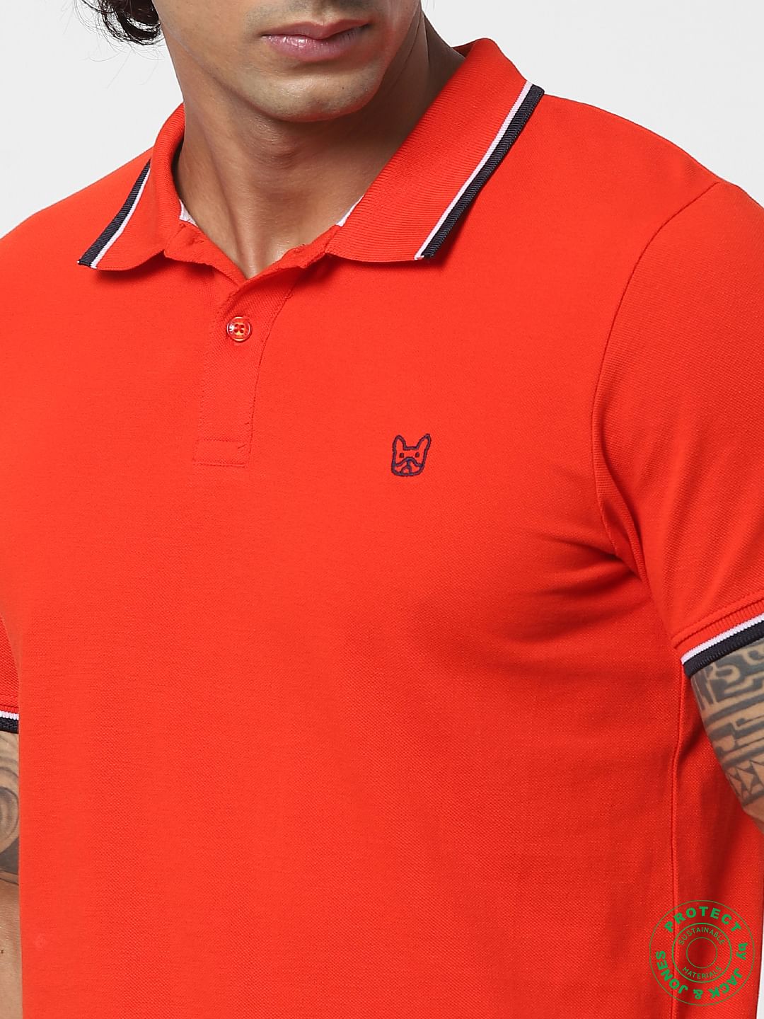 Red Contrast Tipping Polo Neck T-shirt