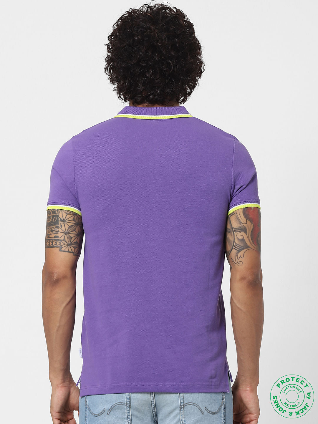 Purple Contrast Tipping Polo Neck T-shirt