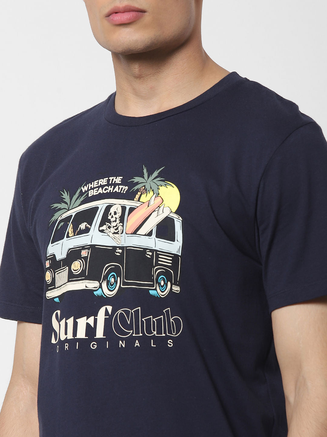 Navy Blue Graphic Print Crew Neck T-shirt