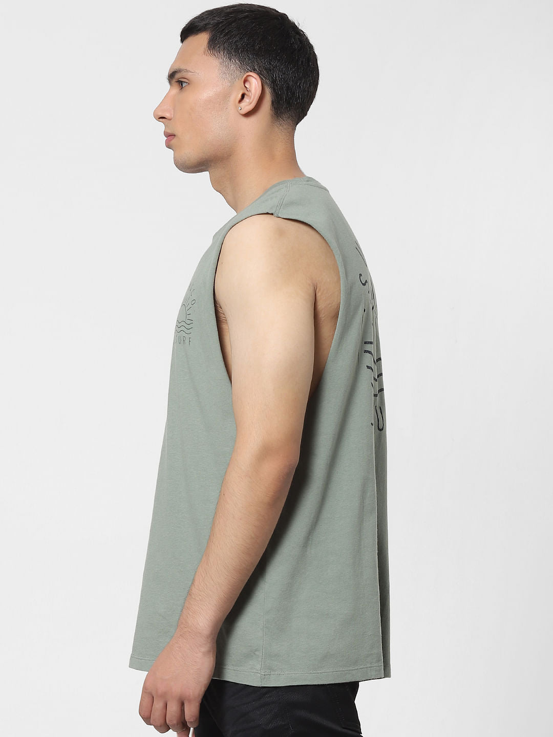 Green Text Print Sleeveless T-shirt