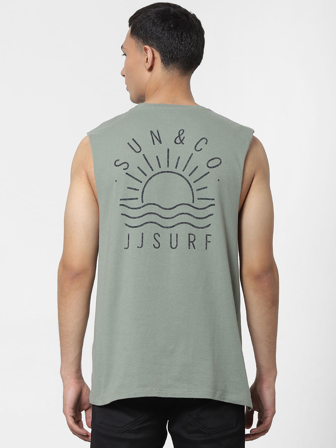 Green Text Print Sleeveless T-shirt