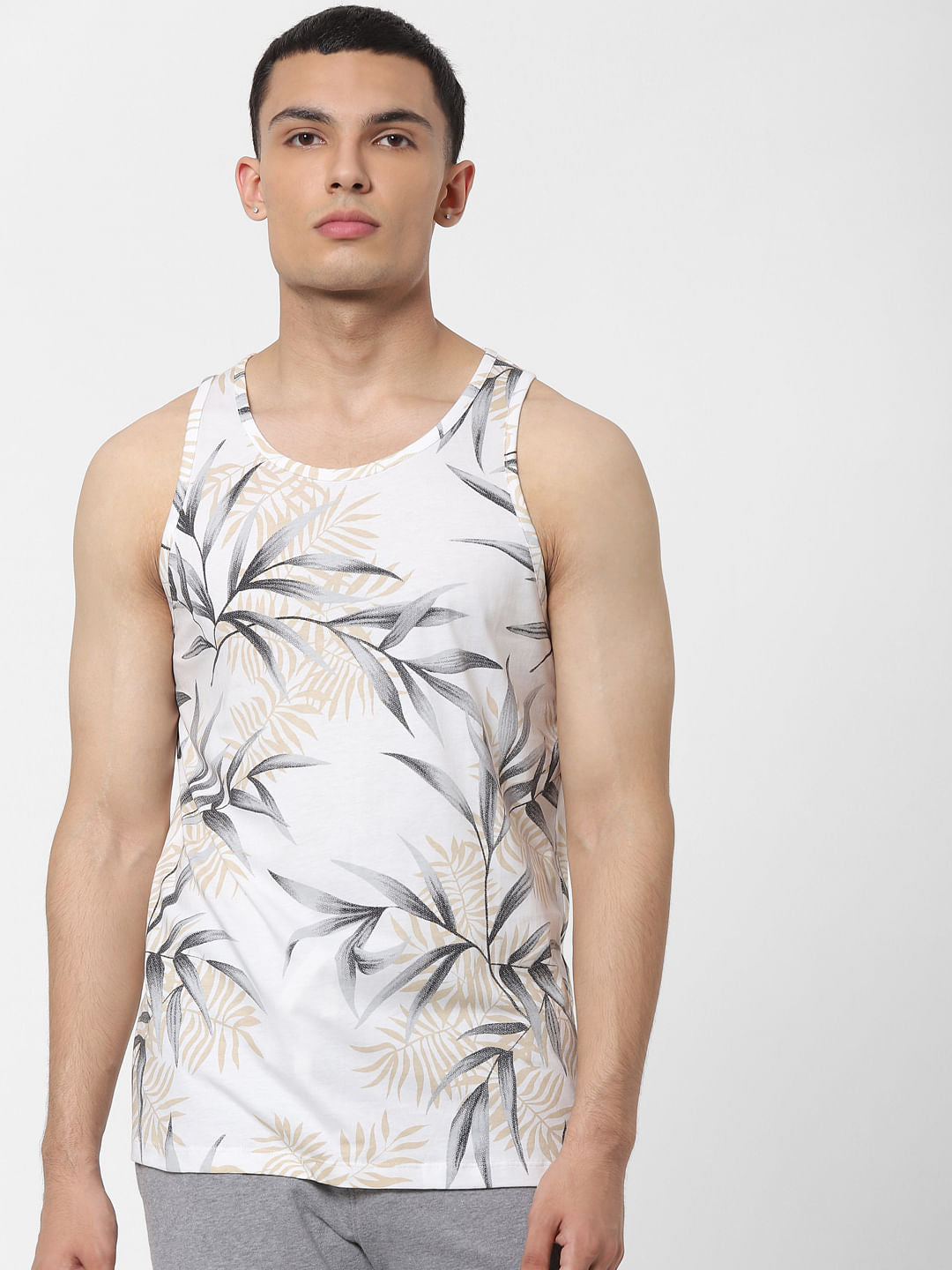 White Tropical Print Vest
