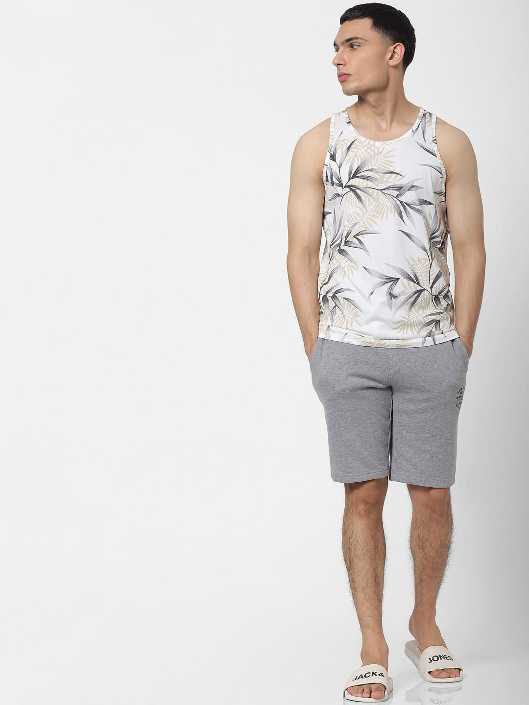 White Tropical Print Vest