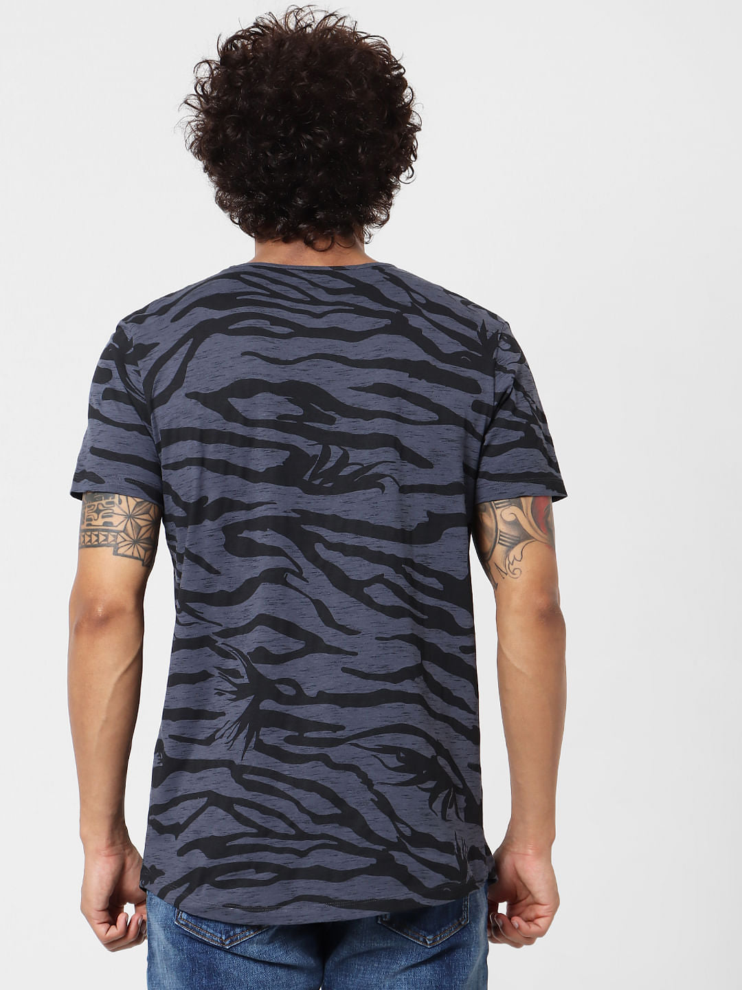 Blue Abstract Print Crew Neck T-shirt