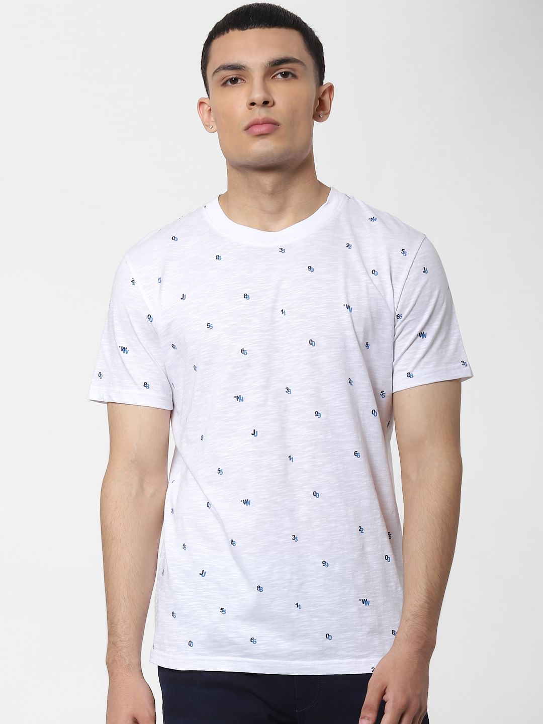 White All Over Print Crew Neck T-shirt