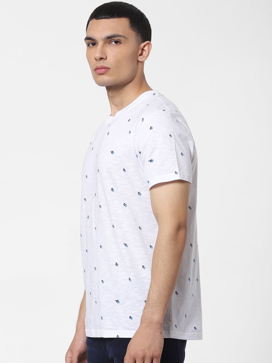 White All Over Print Crew Neck T-shirt
