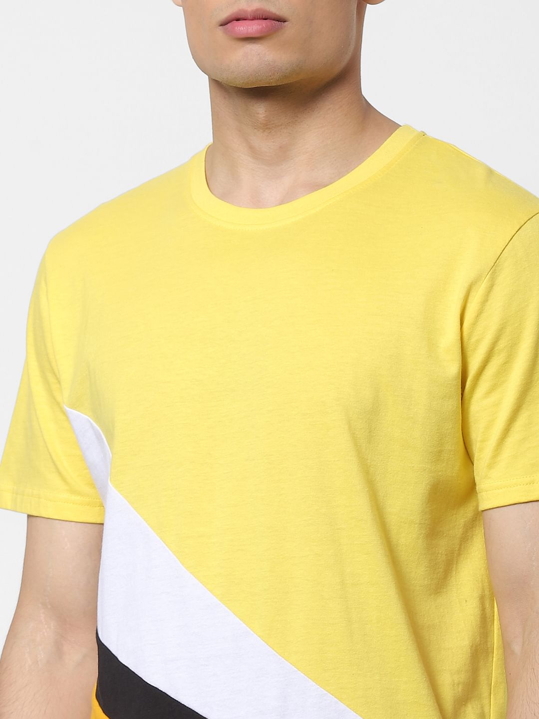 Yellow Colourblocked Crew Neck T-shirt