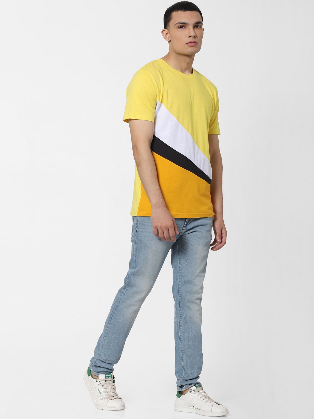 Yellow Colourblocked Crew Neck T-shirt