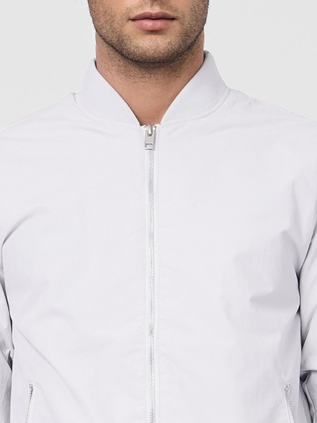 Grey Zip Up Bomber Jacket