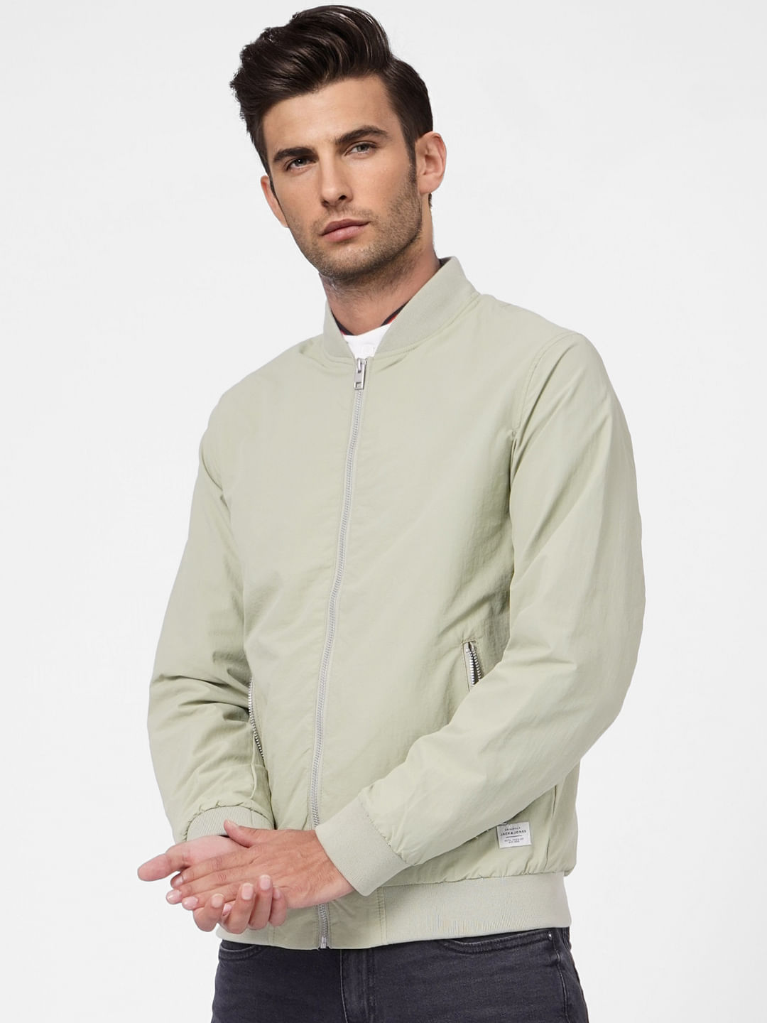 Light Green Zip Up Bomber Jacket