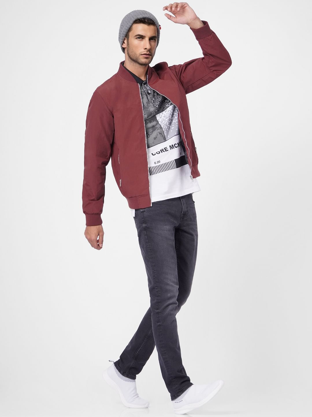 Maroon Zip Up Bomber Jacket