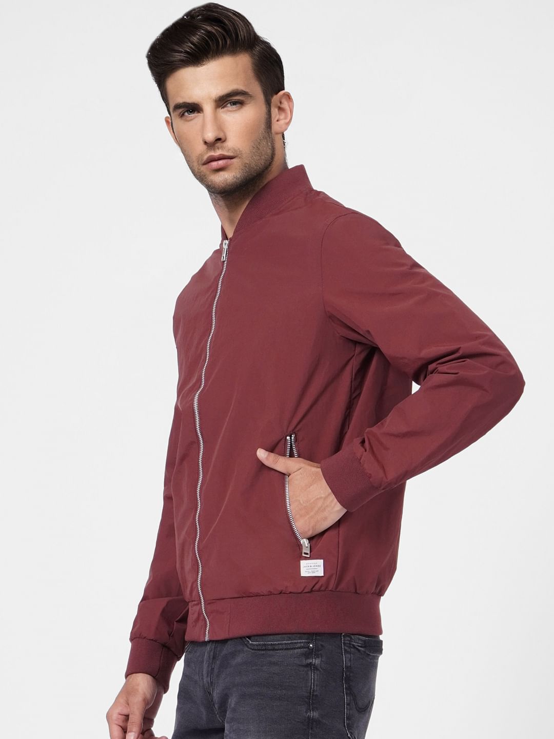 Maroon Zip Up Bomber Jacket