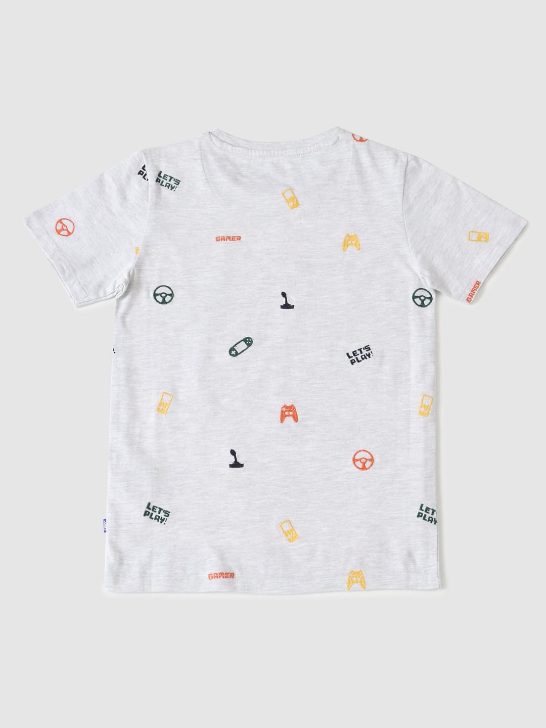 Boys White Graphic Print Crew Neck T-shirt