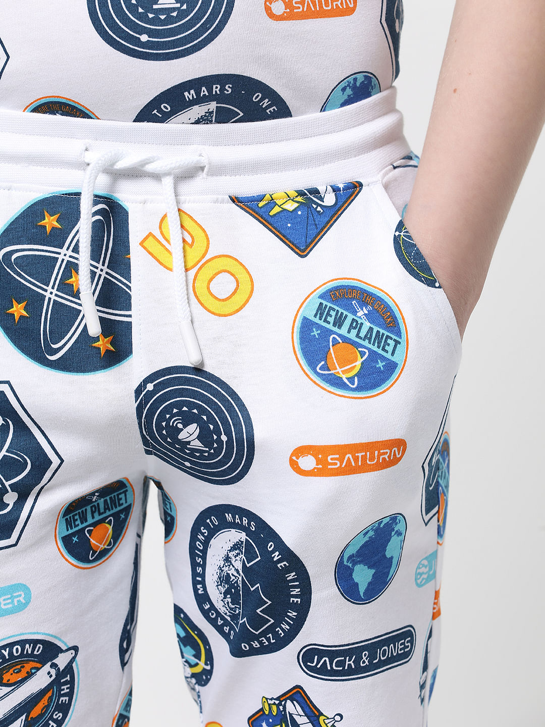 Boys White Space Print Co-ord Set Shorts
