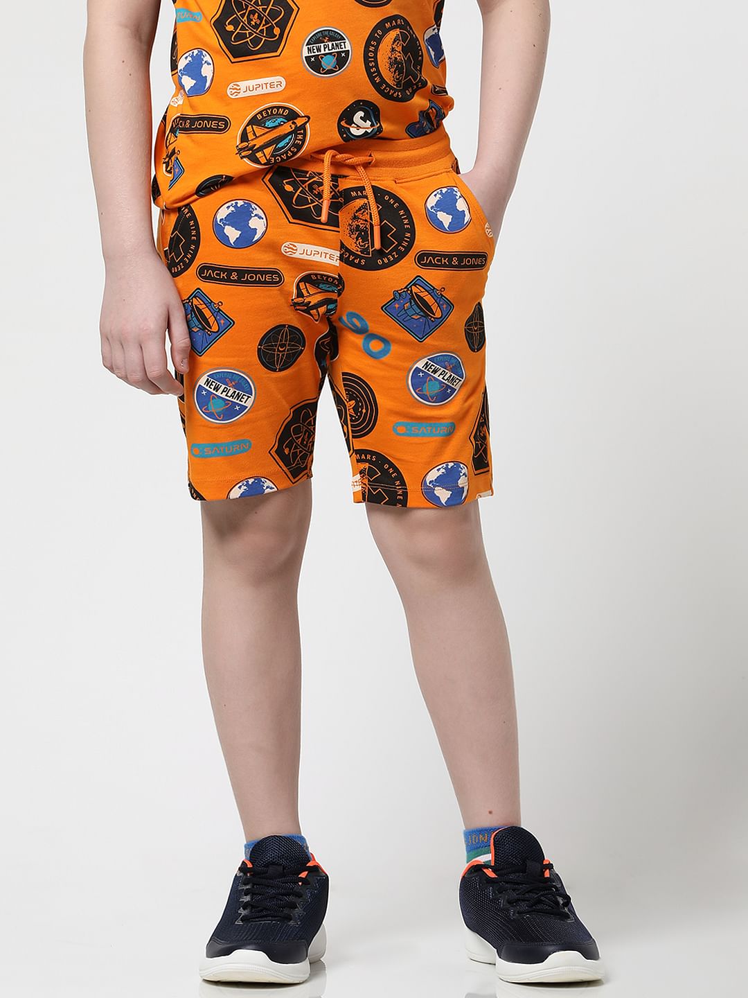 Boys Orange Printed Co-ord Set Shorts