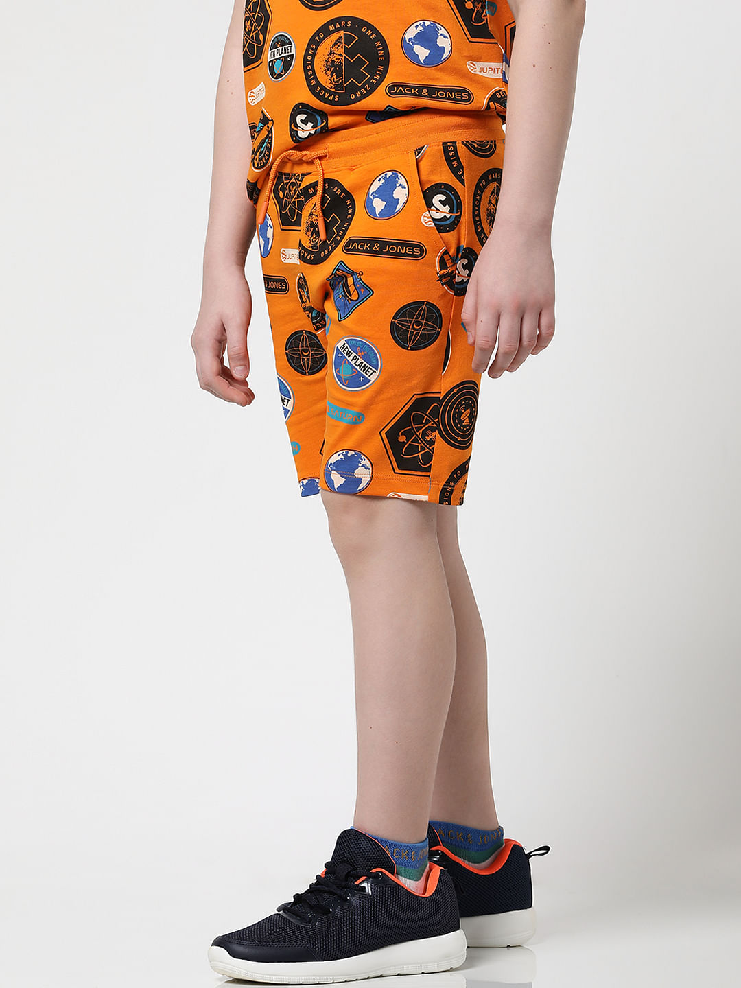 Boys Orange Printed Co-ord Set Shorts