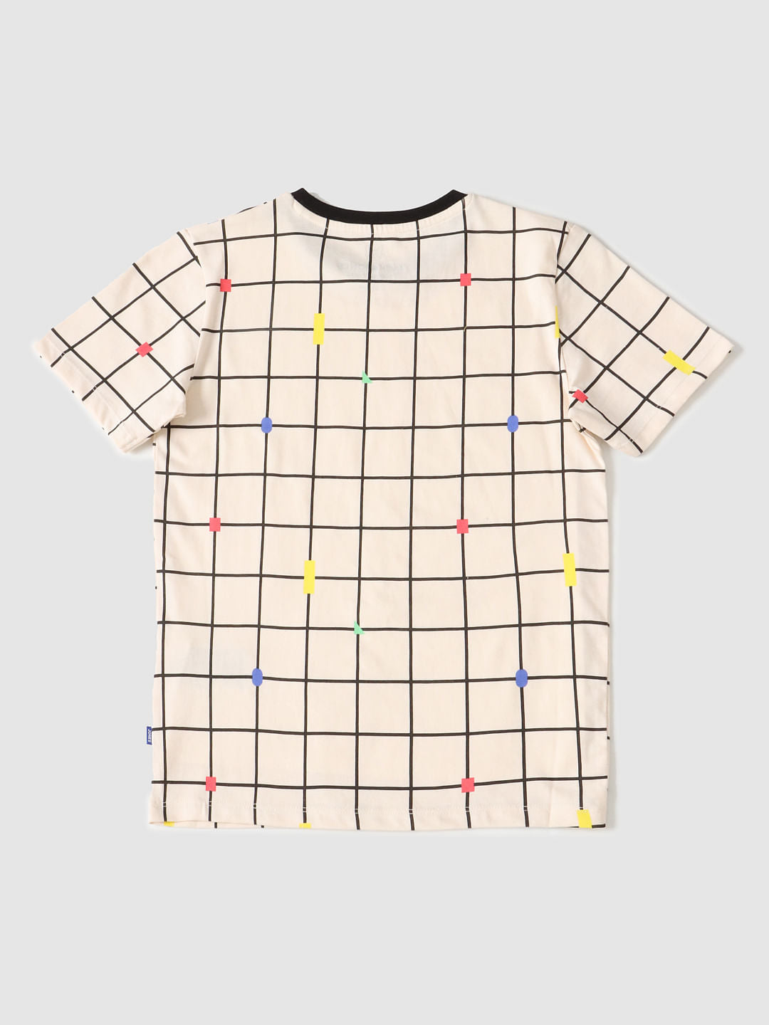 Boys Beige Grid Print Crew Neck T-shirt