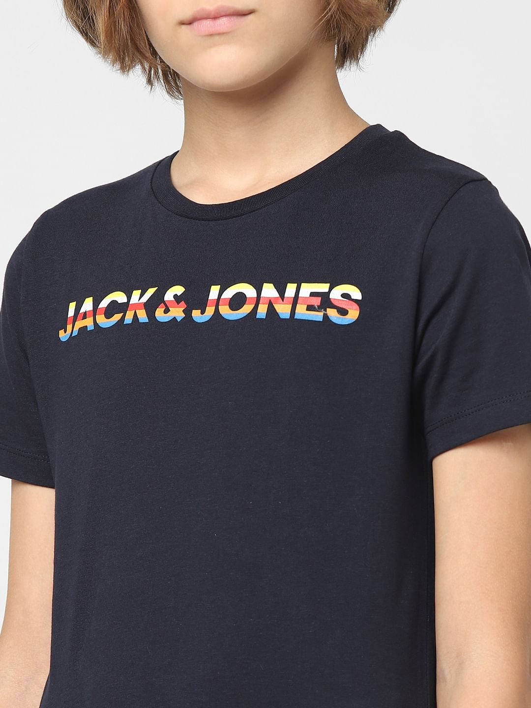 Boys Navy Blue Logo Print Crew Neck T-shirt