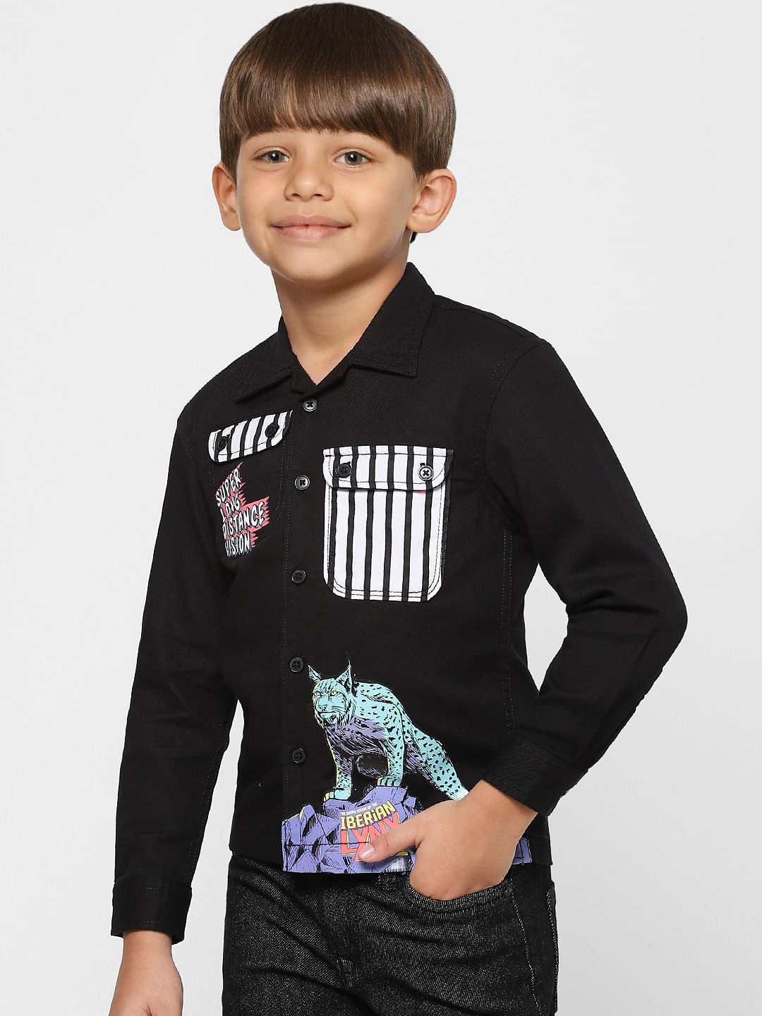 BOYS X ANIMAL PLANET Black Graphic Patch Pocket Shirt