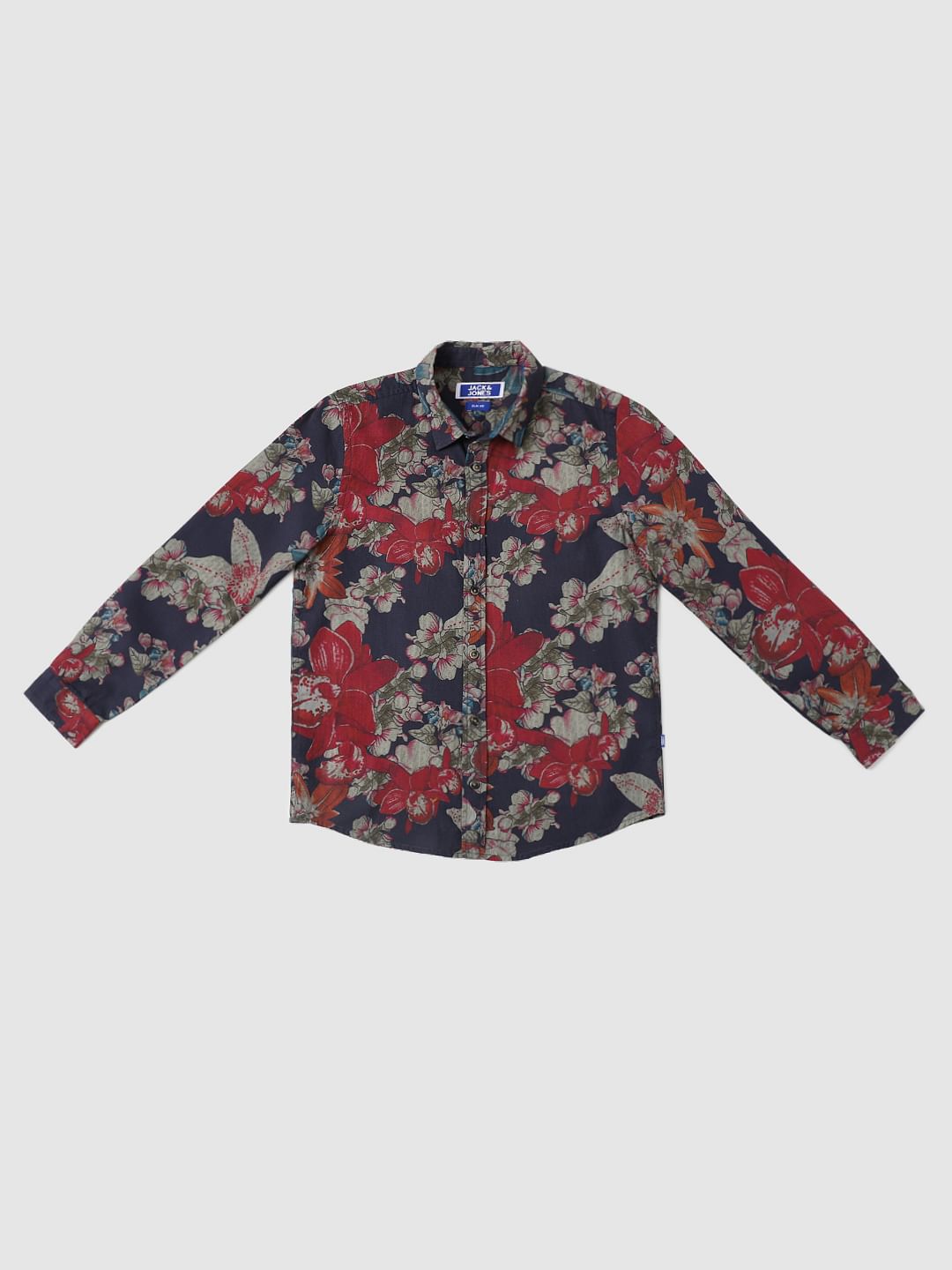 BOYS Red Floral Full Sleeves Shirt