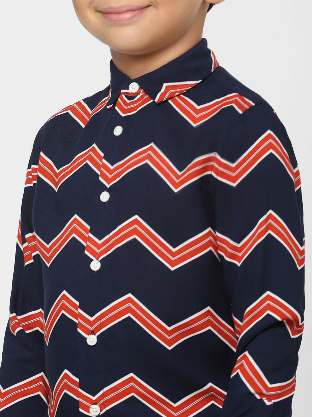 Boys Blue Zig Zag Print Full Sleeves Shirt