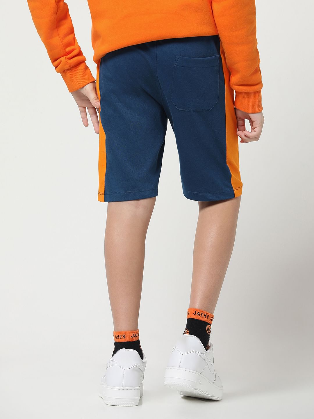 Navy Blue Mid Rise Colourblocked Shorts