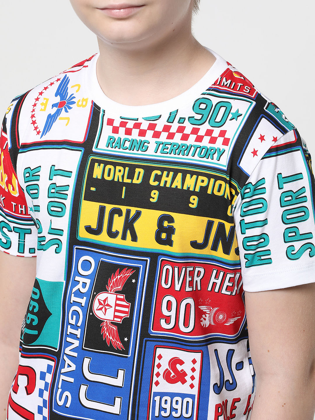 JACK&JONES JUNIOR X MOTOR MUNCHKINS WHITE PRINTED T-SHIRT