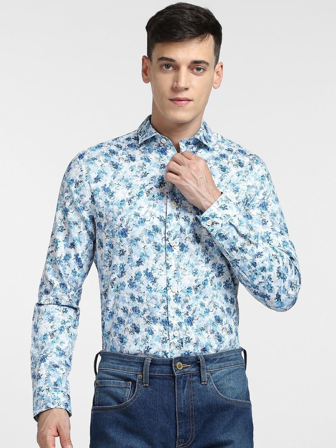 Blue Floral Print Full Sleeves Shirt