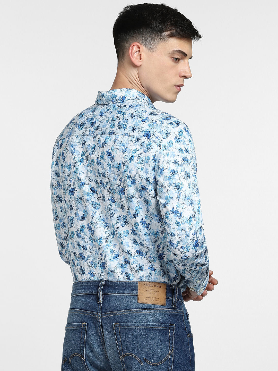 Blue Floral Print Full Sleeves Shirt