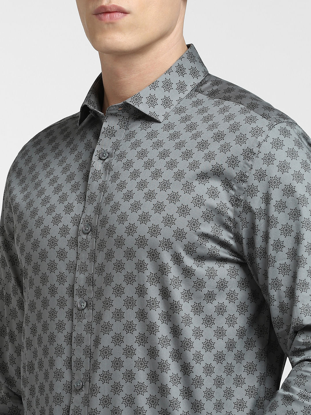 Grey Printed Full Sleeves Shirt